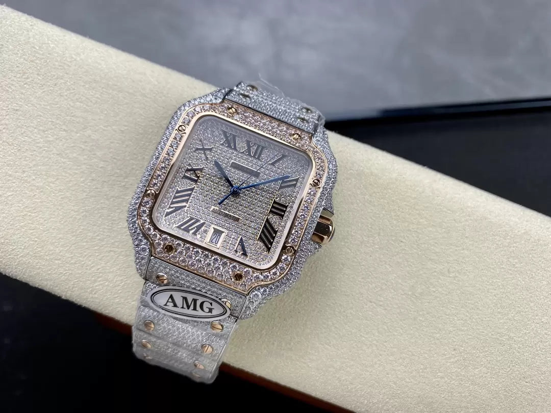Santos De Cartier Diamond Watches Rosa Oro quadrante 1:1 edizione migliore AMG Fabbrica Swarovski Stone