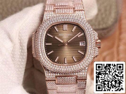 Patek Philippe Nautilus 5719-10G Ouro Rosa Diamante 1:1 Melhor Edição R8 Fabbrica Gradiente Mostrador Marrom Suíço Cal.324 S C