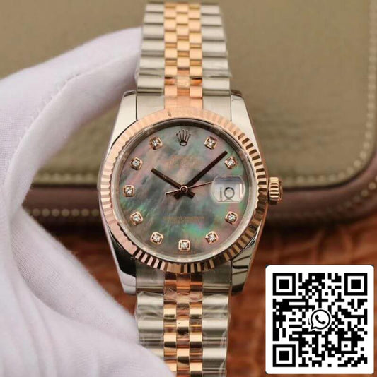 Rolex Datejust 36 mm GM Fabbrica 1:1 edizione migliore Cuadrante gris Marcadores de diamantes 18 quilates envueltos en oro suizo ETA3135