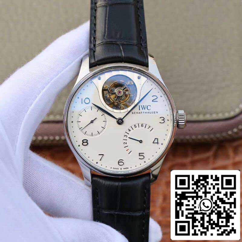 IWC Portuguese IW504202 Real Tourbillon 1:1 Best Edition White Dial On Black Leather cinturino Swiss ETA Tourbillon