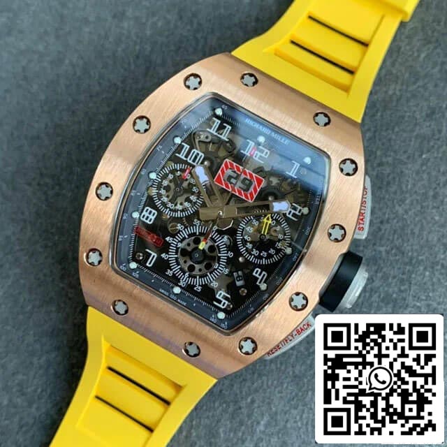 Richard Mille RM011 1:1 Best Edition KV Fabbrica Rose Gold Rubber cinturino