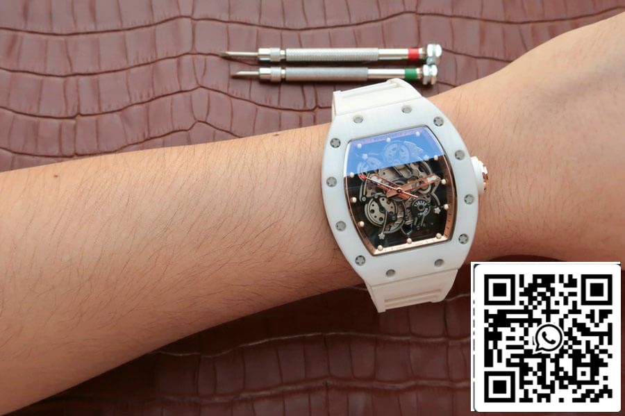 Richard Mille RM055 1:1 Best Edition KV Fabbrica Cinturón de caucho cerámico blanco