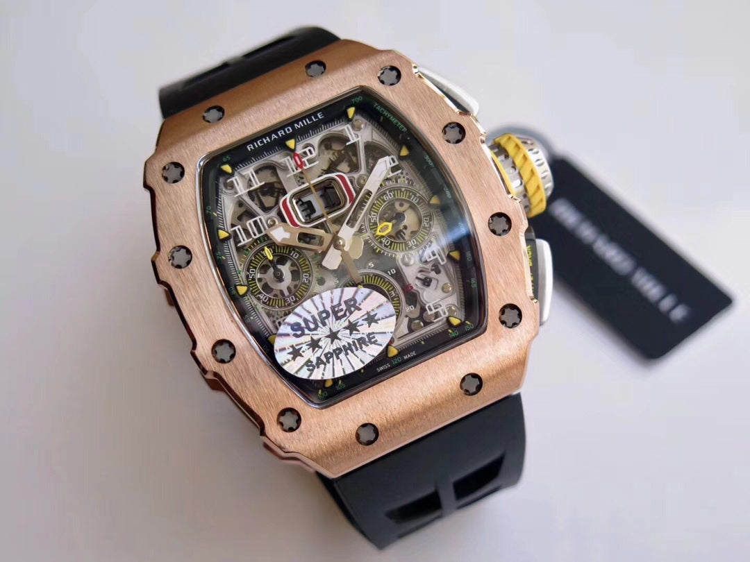 Richard Mille RM11-03 Ouro rosa 1:1 Best Edition KV KU+ Fabrica Cinturino preto