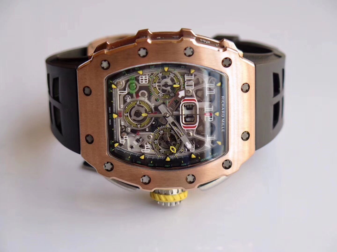 Richard Mille RM11-03 Ouro rosa 1:1 Best Edition KV KU+ Fabrica Cinturino preto