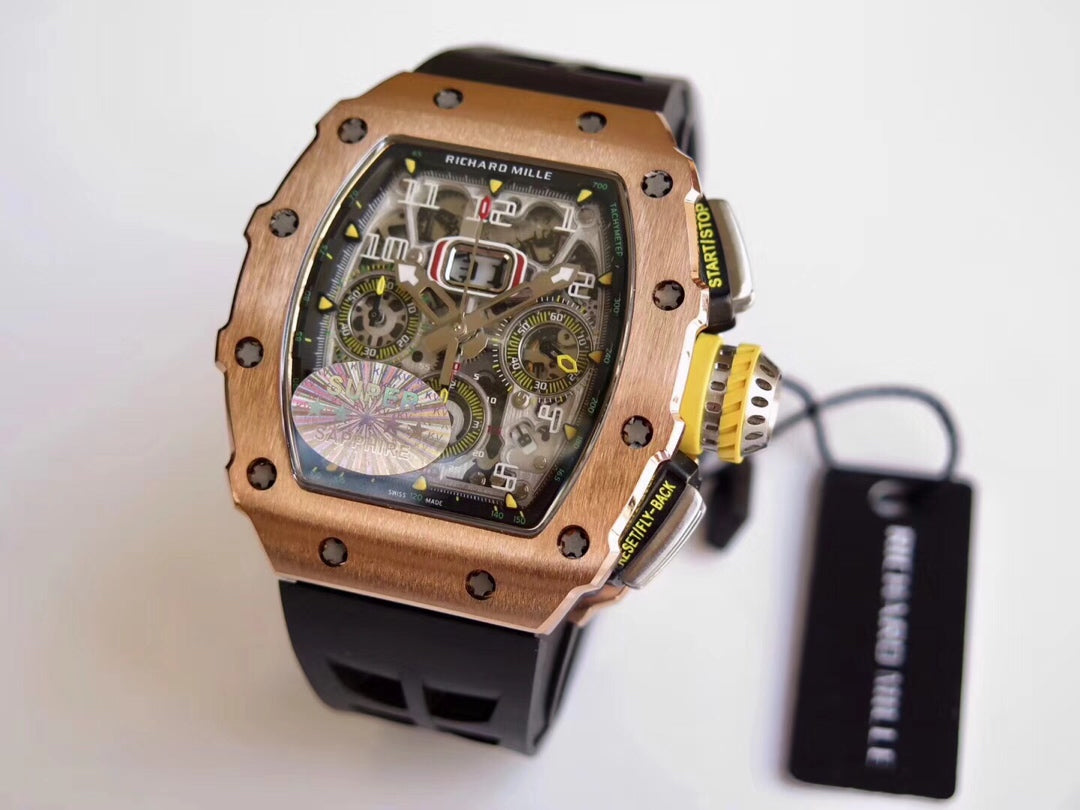 Richard Mille RM11-03 Ouro rosa 1:1 Best Edition KV KU+ Fabrica Cinturino preto