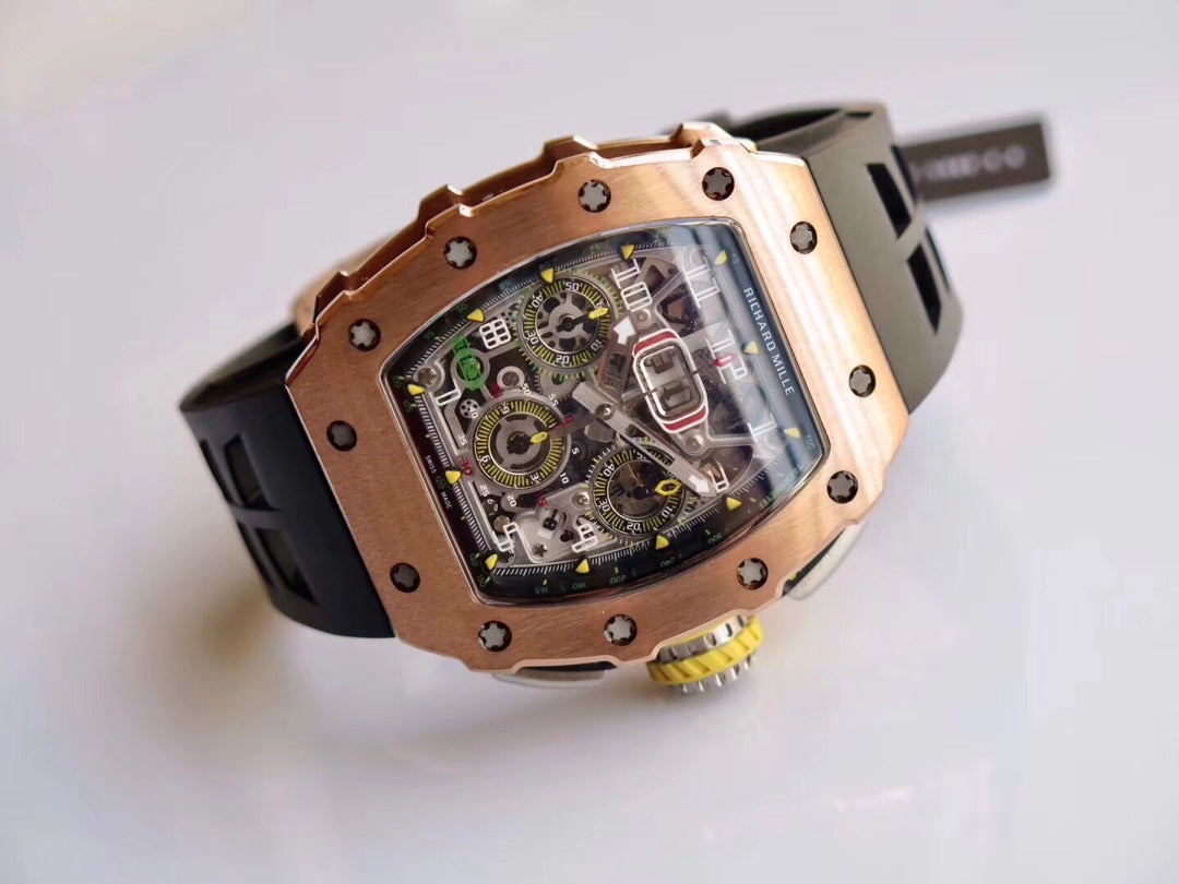 Richard Mille RM11-03 Ouro rosa 1:1 Best Edition KV KU+ Fabrica Cinturino preto
