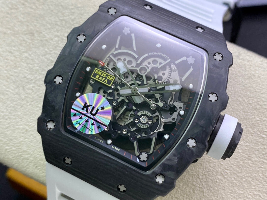 Richard Mille RM035-02 1:1 Best Edition KU Fabbrica Carbon Fiber White cinturino