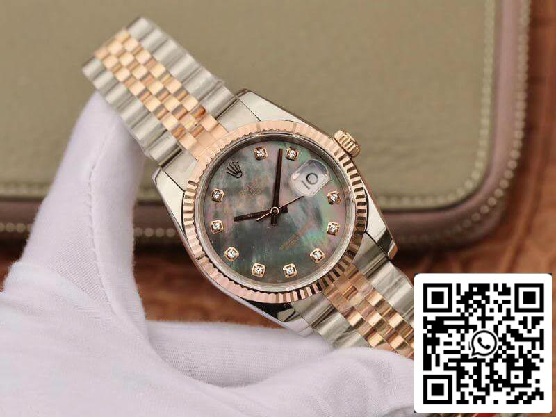 Rolex Datejust 36mm GM Fabbrica 1:1 edizione migliore Gray quadrante Diamond Markers 18K Oro Wrapped Swiss ETA3135
