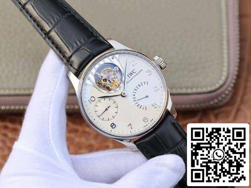 IWC Portuguese IW504202 Real Tourbillon 1:1 Best Edition White Dial On Black Leather cinturino Swiss ETA Tourbillon