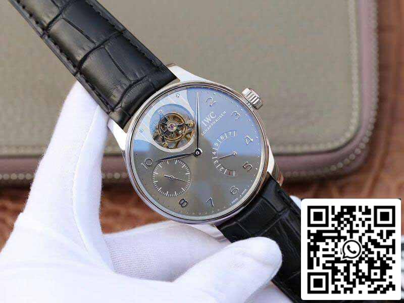 IWC Portuguese IW504210 Tourbillon 1:1 Best Edition Slate Gray Dial On Black Leather cinturino Swiss ETA Tourbillon movimento
