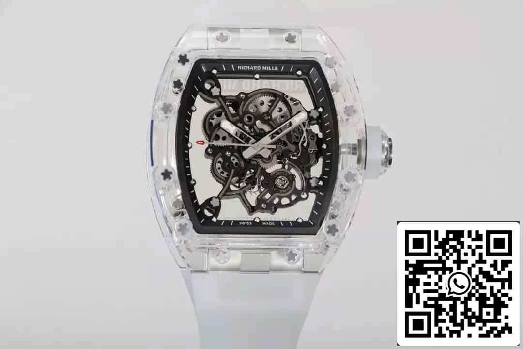 Réplica Richard Mille RM055 Melhor Edição RM Fabbrica Mostrador Esqueleto Transparente