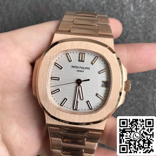 Patek Philippe Nautilus 5711/1R-001 1:1 Melhor Edição PPF Fabbrica V4 Ouro Rosa Mostrador Branco Suíço ETA324