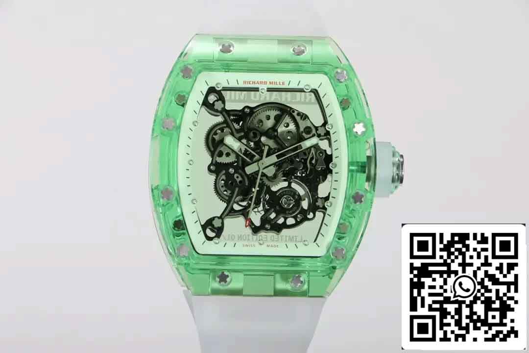 Réplica Richard Mille RM055 Melhor Edição 1:1 RM Fabbrica Mostrador Esqueleto Verde