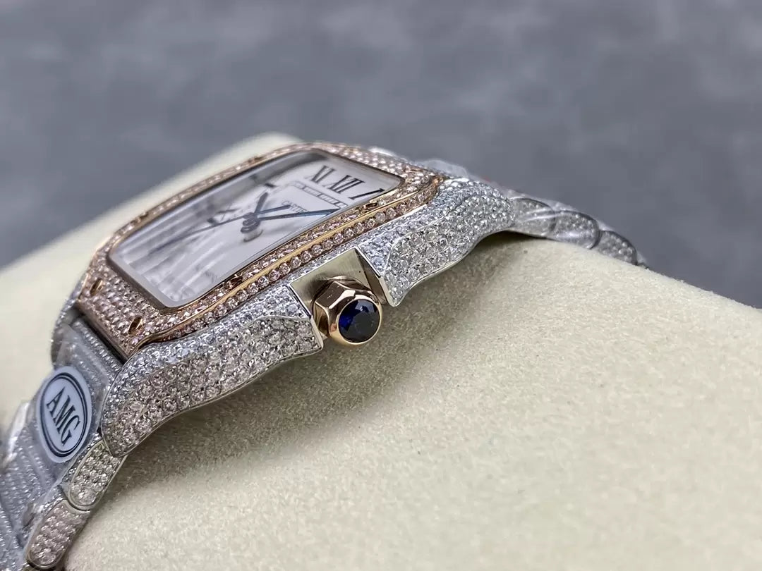 Santos De Cartier Diamond Watches quadrante bianco 1:1 edizione migliore AMG Fabbrica Swarovski Stone