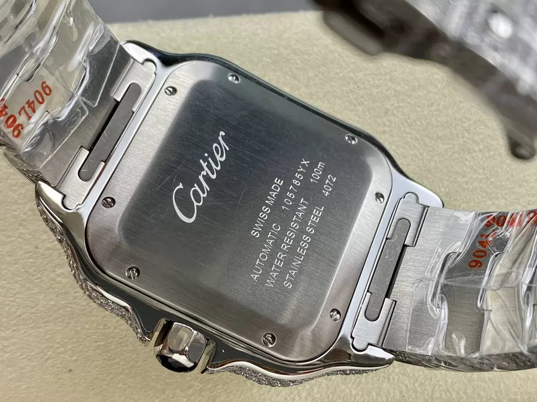 Santos De Cartier Diamond Watches quadrante bianco and Argento 1:1 edizione migliore AMG Fabbrica Swarovski Stone