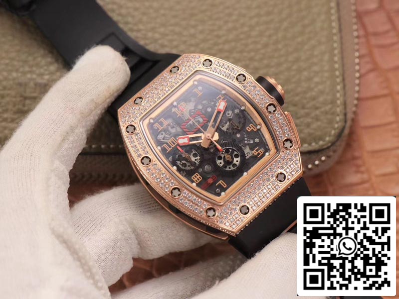 Richard Mille RM011 RG/5423 1:1 Best Edition KV Fabbrica Rose Gold Diamond Swiss movimento