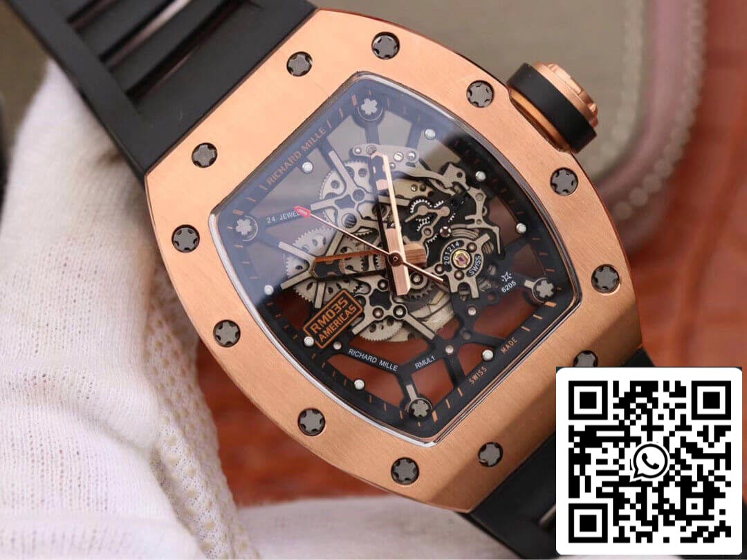 Richard Mille RM035 Americas KV Fabbrica 1:1 Best Edition Rose Gold Black cinturino