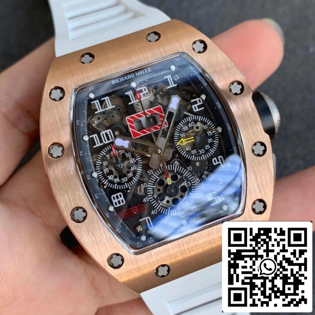 Richard Mille RM11 1:1 Best Edition KV Fabbrica Rose Gold Branco cinturino