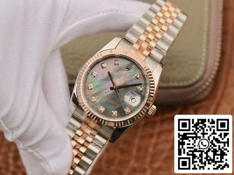 Rolex Datejust 36mm GM Fabbrica 1:1 edizione migliore Gray quadrante Diamond Markers 18K Oro Wrapped Swiss ETA3135