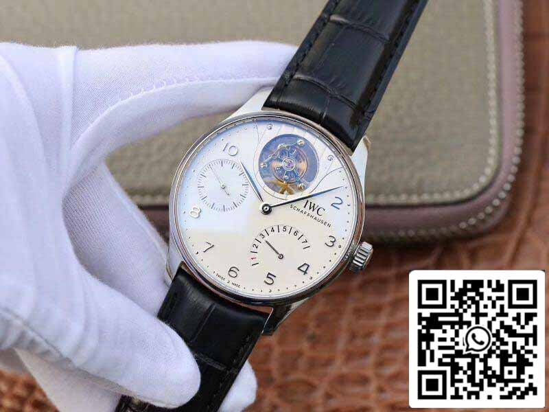 IWC Portuguese IW504202 Real Tourbillon 1:1 Best Edition White Dial On Black Leather cinturino Swiss ETA Tourbillon