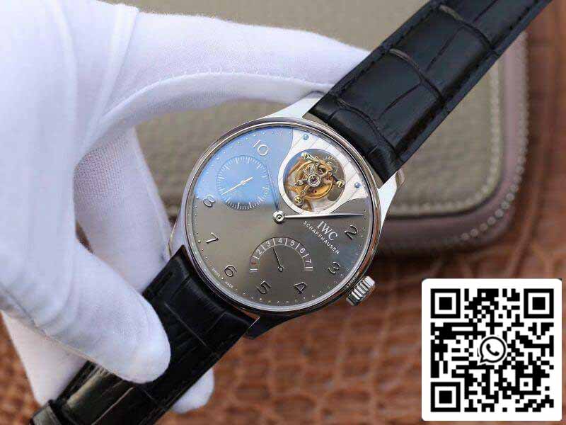 IWC Portuguese IW504210 Tourbillon 1:1 Best Edition Slate Gray Dial On Black Leather cinturino Swiss ETA Tourbillon movimento