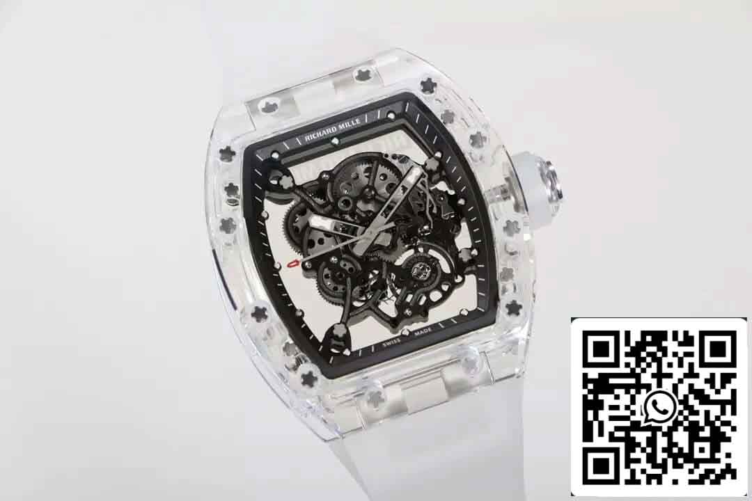 Réplica Richard Mille RM055 Melhor Edição RM Fabbrica Mostrador Esqueleto Transparente