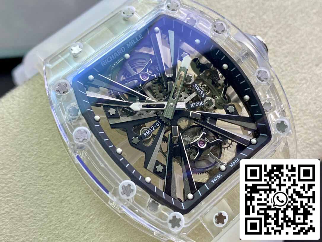 Richard Mille RM12-01 1:1 Best Edition RM Fabbrica Tourbillon Transparent Version White cinturino