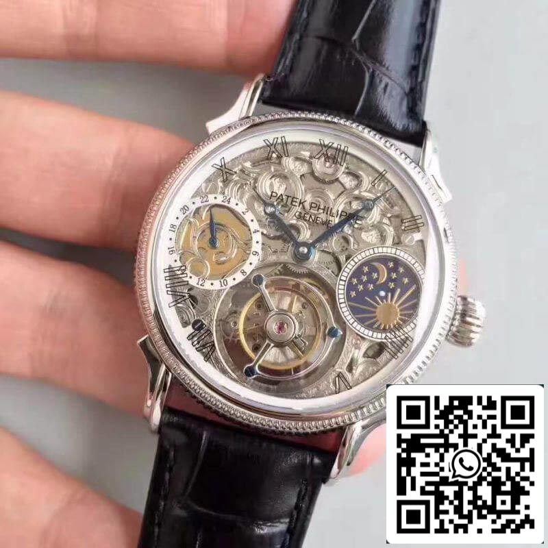Patek Philippe Tourbillon Moonphase 1:1 Best Edition Swiss Tourbillon Skeleton and White Dial