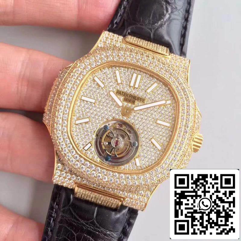 Patek Philippe Nautilus Jumbo Tourbillon 1:1 Best Edition Swiss Tourbillon 18K Yellow Gold Diamond Dial
