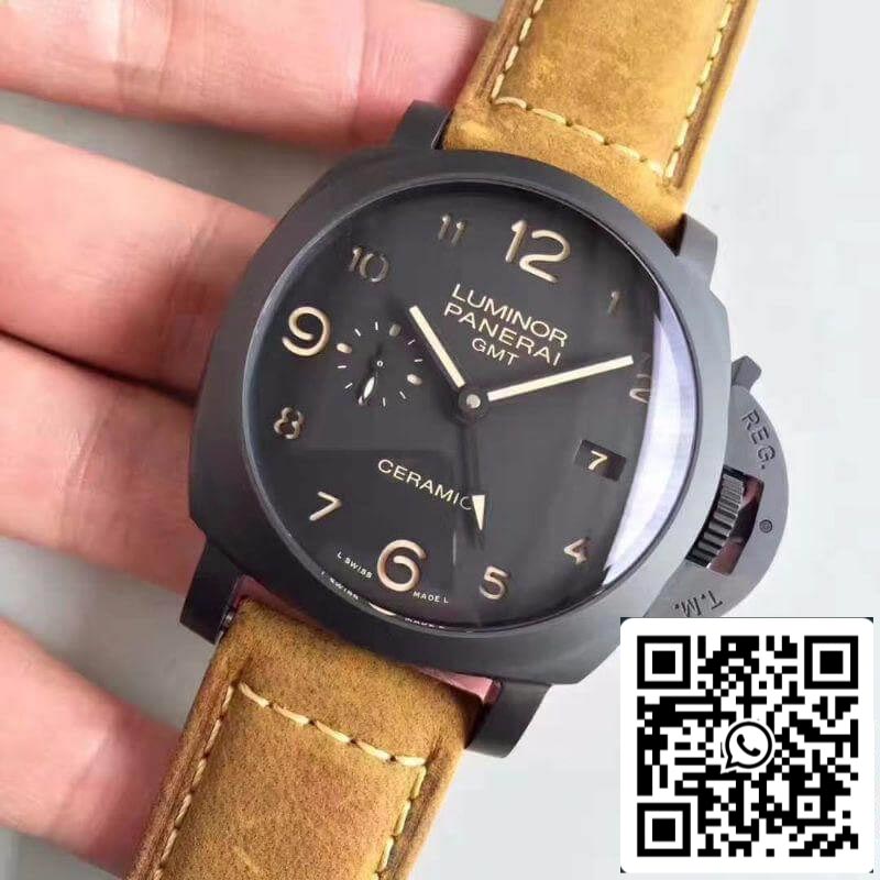 Panerai Luminor PAM441 VS Fabbrica ceramica Cassa 1:1 edizione melhor Swiss ETA P9001 Brown Pelle cinturino