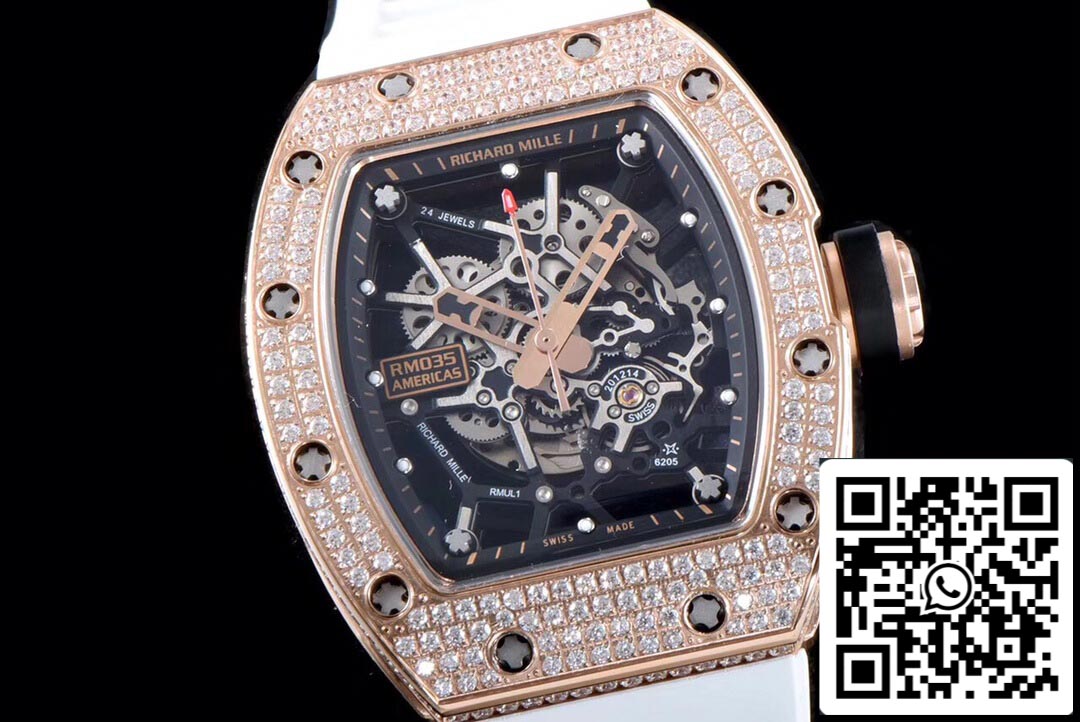 Richard Mille RM035 Americas 1:1 Best Edition KV Fabbrica Rose Gold Diamond Case