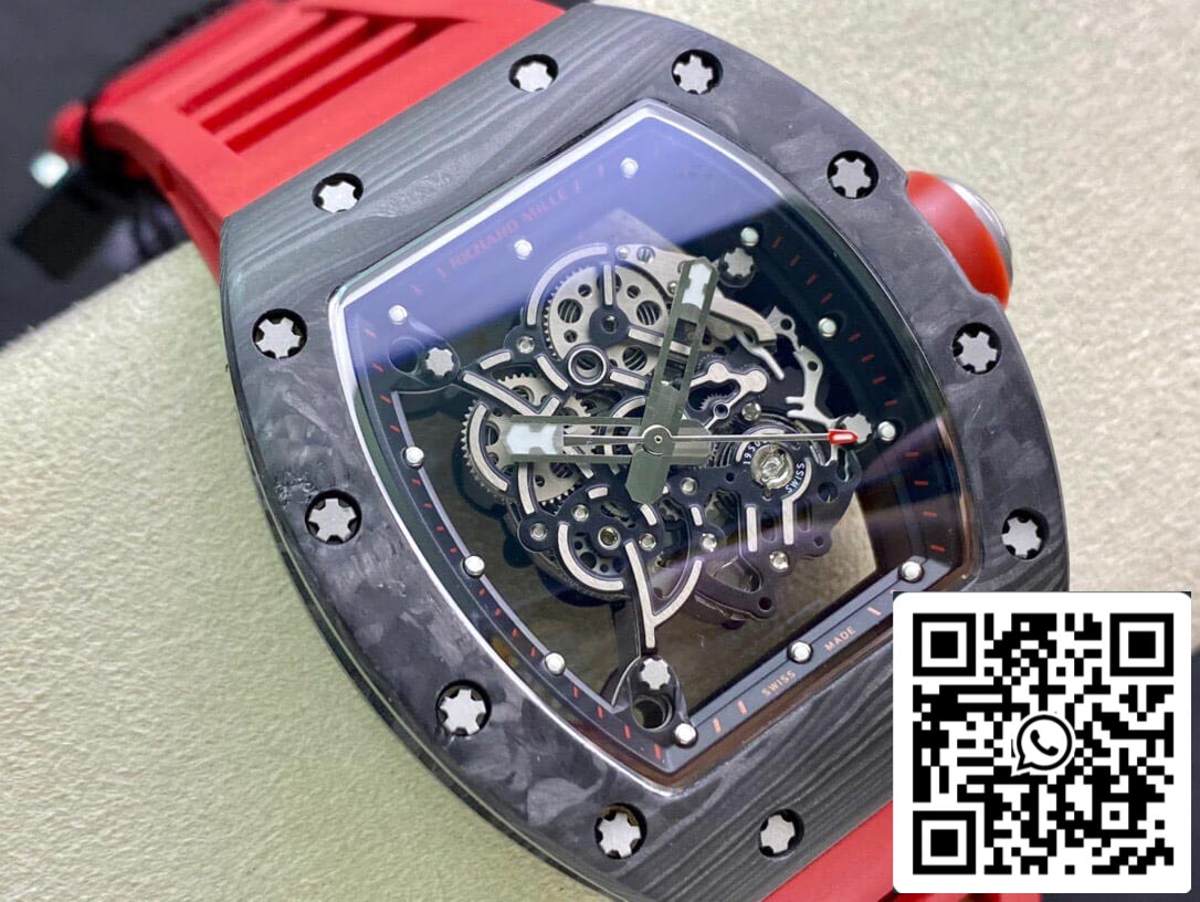 Richard Mille RM055 1:1 Best Edition KV Fabbrica V2 Fibra de Carbono Vermelho Cinturino
