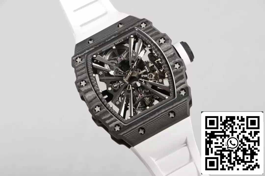Richard Mille RM12-01 Tourbillon 1:1 Best Edition RM Fabrica Fibra de Carbono Branco Cinturino