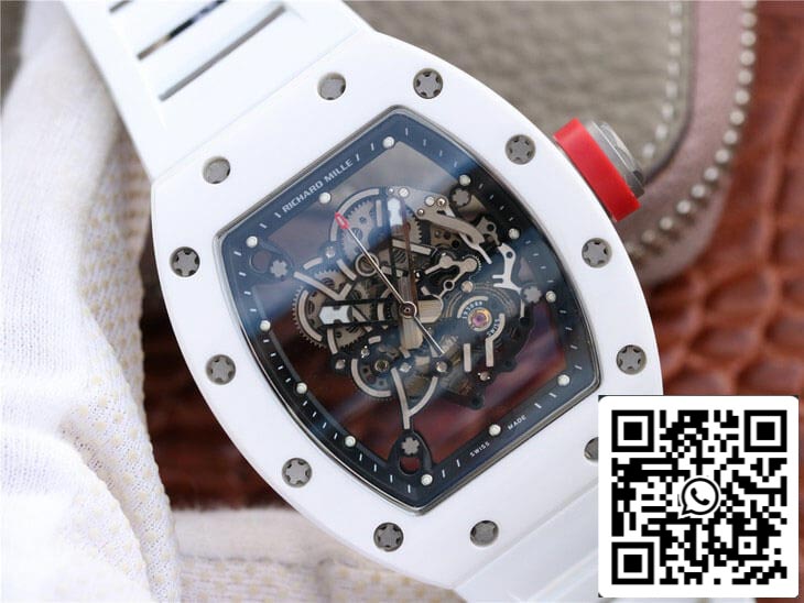 Richard Mille RM055 1:1 Best Edition KV Fabbrica Ceramic White Rubber Cinturino
