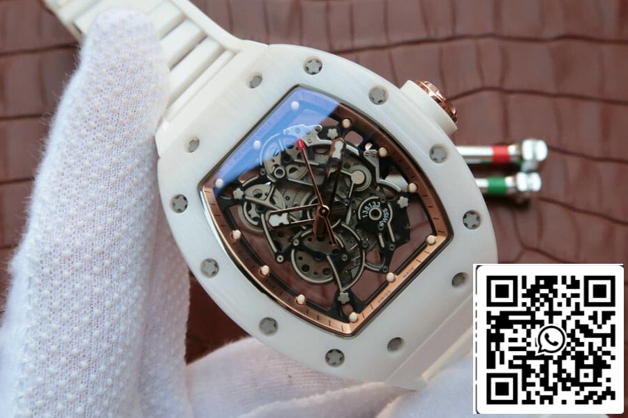 Richard Mille RM055 1:1 Best Edition KV Fabbrica Cinturón de caucho cerámico blanco