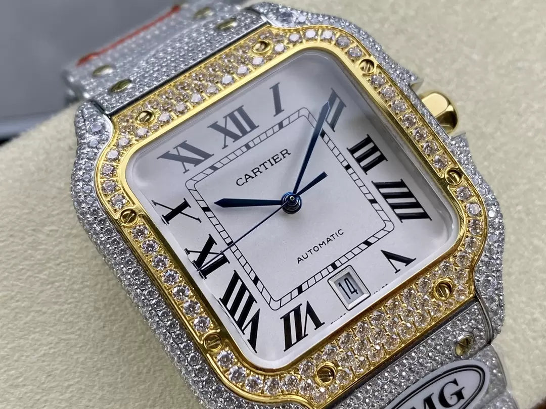 Santos De Cartier Diamond Watches quadrante bianco e Oro 1:1 edizione migliore AMG Fabbrica Swarovski Stone