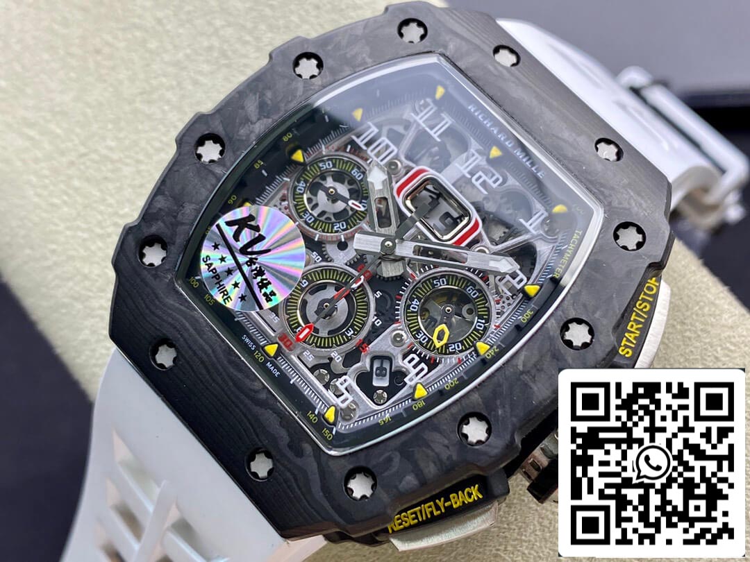 Richard Mille RM011-03 1:1 Best Edition KV Fabbrica Carbon Fiber White cinturino