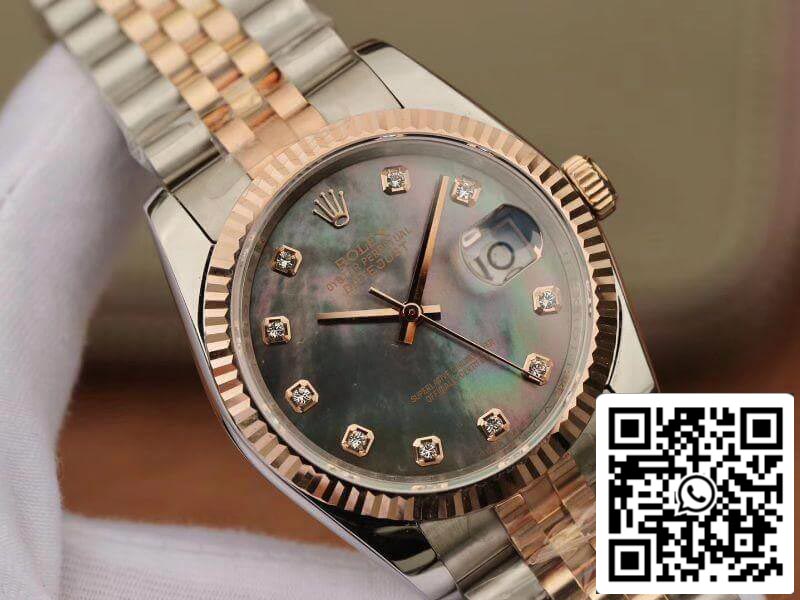 Rolex Datejust 36mm GM Fabbrica 1:1 edizione migliore Gray quadrante Diamond Markers 18K Oro Wrapped Swiss ETA3135