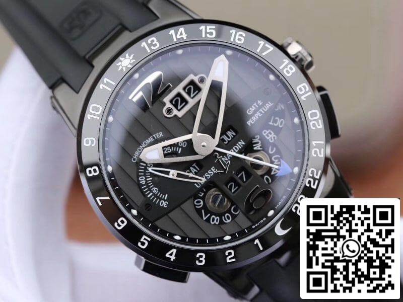 Ulysse Nardin El Toro 322-00-3 acciaio inossidabile Case All Working GMT Calendar Men Watches 1:1 Best Edition Swiss UN-32 movimento Black line pattern dial