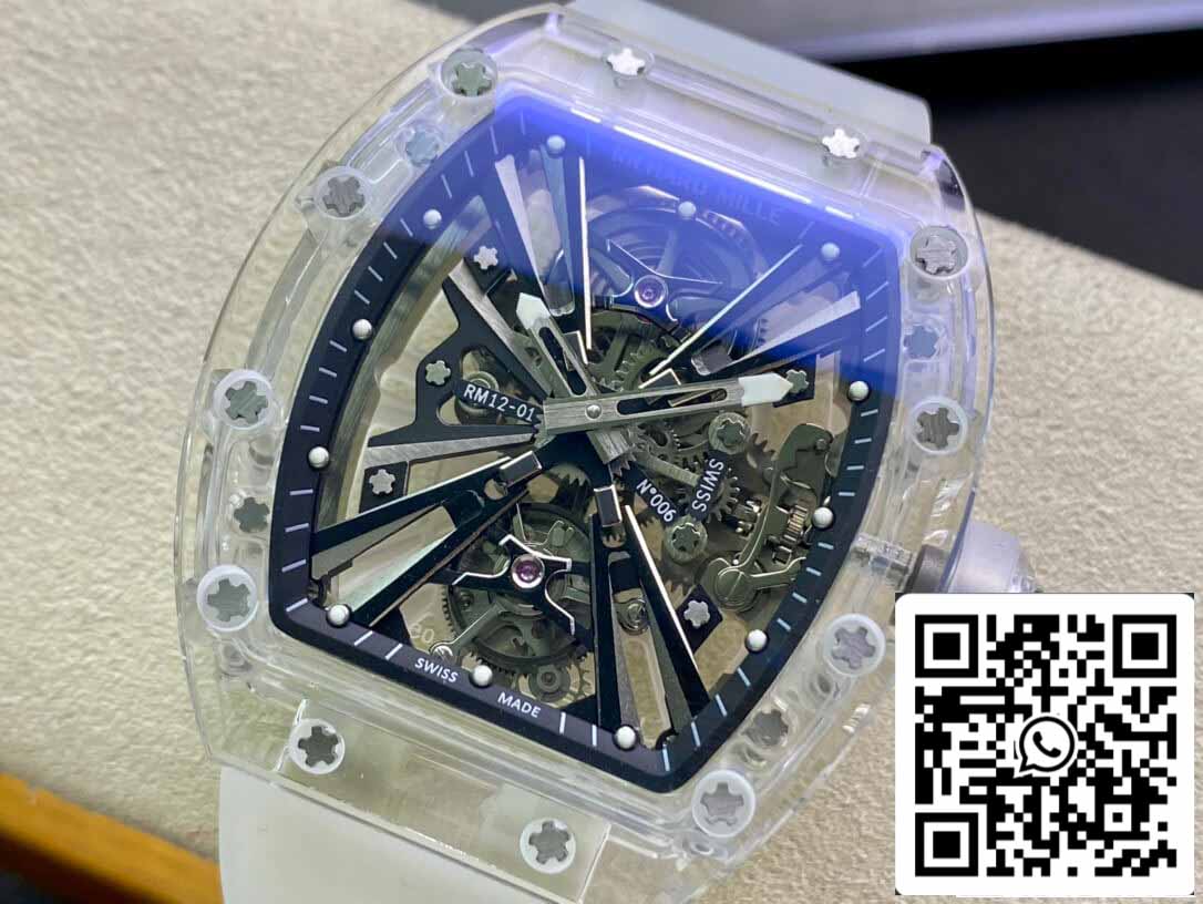 Richard Mille RM12-01 1:1 Best Edition RM Fabbrica Tourbillon Transparent Version White cinturino