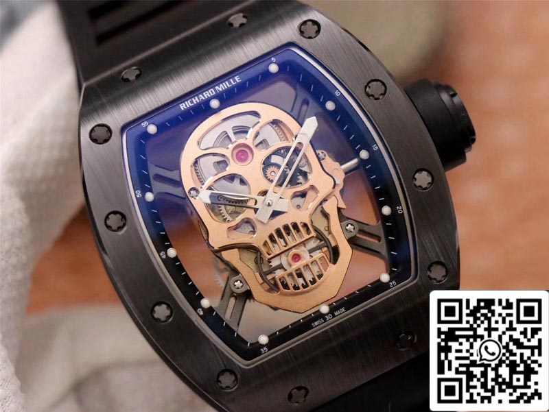 Richard Mille RM052-01 1:1 Best Edition ZF Fabbrica Rose Gold Skull Dial Swiss movimento