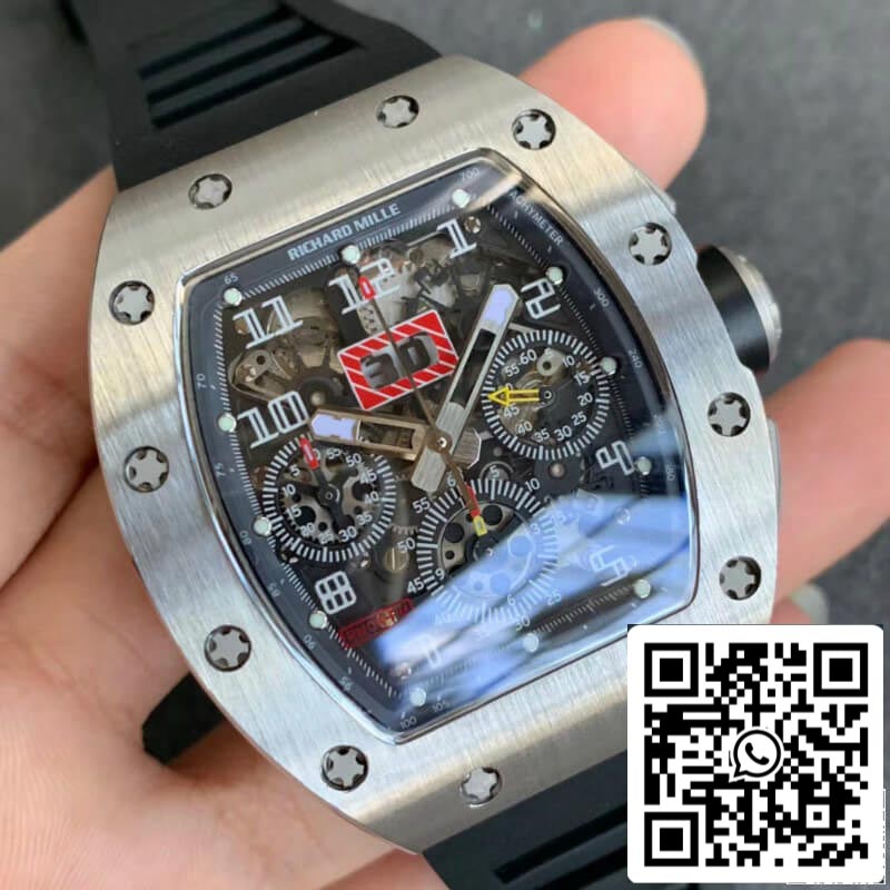 Richard Mille RM011 1:1 Best Edition KV Fabbrica Black Rubber cinturino