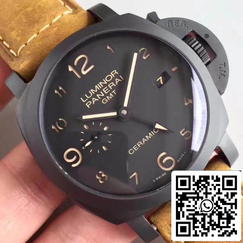 Panerai Luminor PAM441 VS Fabbrica ceramica Cassa 1:1 edizione melhor Swiss ETA P9001 Brown Pelle cinturino