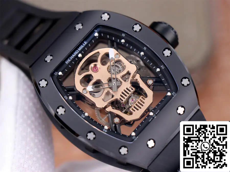 Richard Mille RM52-01 Tourbillon 1:1 edizione migliore JB Fabbrica Rose Gold Skull Dial