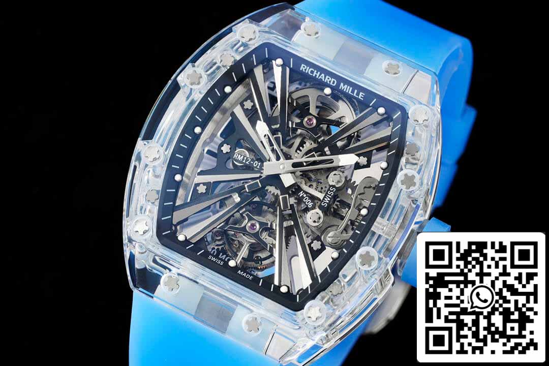Richard Mille RM12-01 1:1 Best Edition RM Fabbrica Tourbillon Transparent Version Blue cinturino
