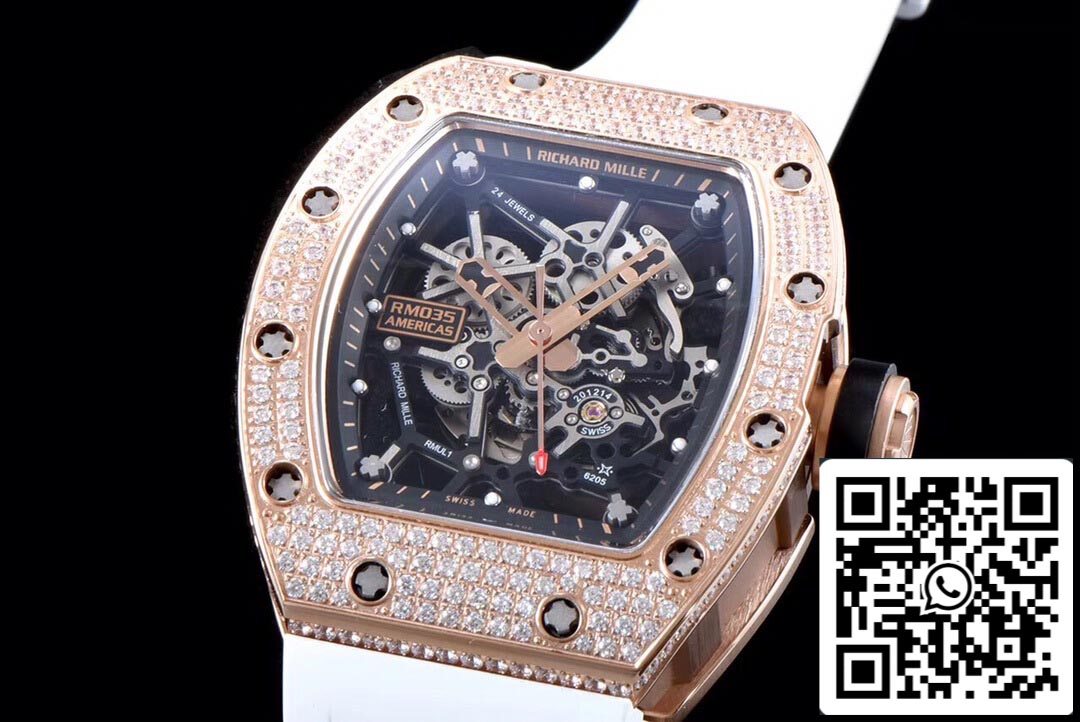 Richard Mille RM035 Americas 1:1 Best Edition KV Fabbrica Rose Gold Diamond Case