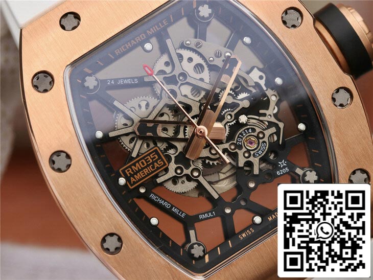 Richard Mille RM035 Americas KV Fabbrica 1:1 Best Edition Rose Gold White cinturino