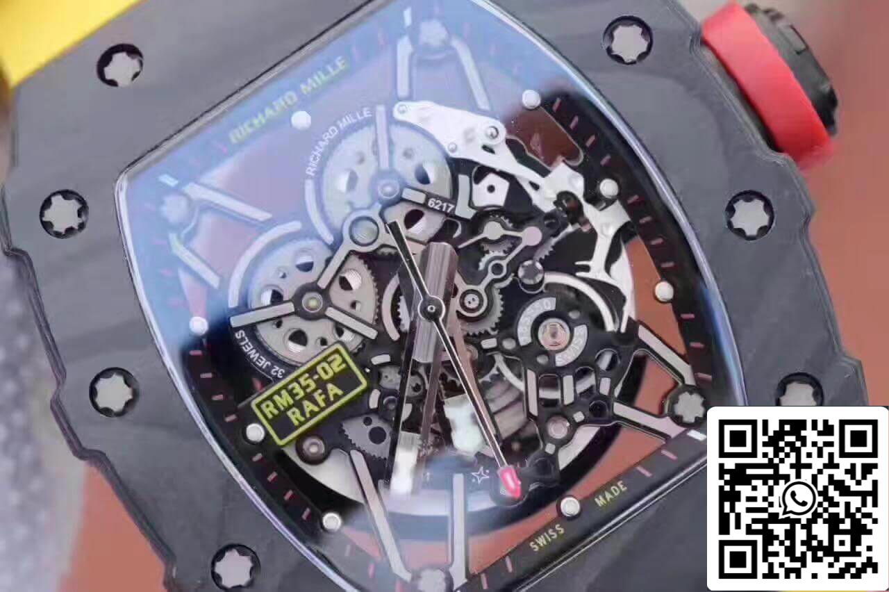 Richard Mille RM35-02 KV Fabbrica 1:1 Best Edition Swiss ETA8215 Yellow Rubber cinturino