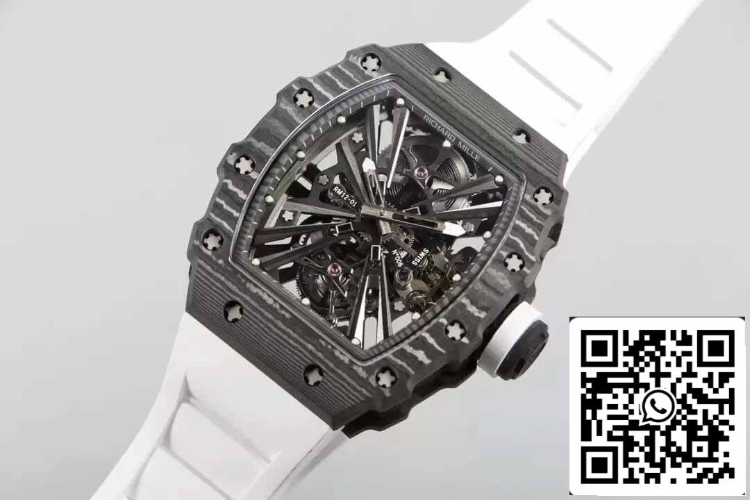 Richard Mille RM12-01 Tourbillon 1:1 Best Edition RM Fabrica Fibra de Carbono Branco Cinturino