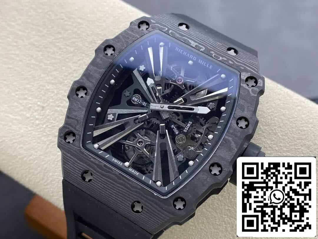 Richard Mille RM12-01 Tourbillon 1:1 Best Edition RM Fabbrica Black Skeleton Dial